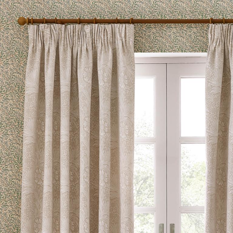 Marigold Stone Pencil Pleat Curtains - Just Fabrics