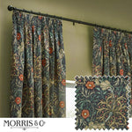 Seaweed Indigo Pencil Pleat Curtains - Just Fabrics