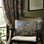 Seaweed Indigo Pencil Pleat Curtains - Just Fabrics