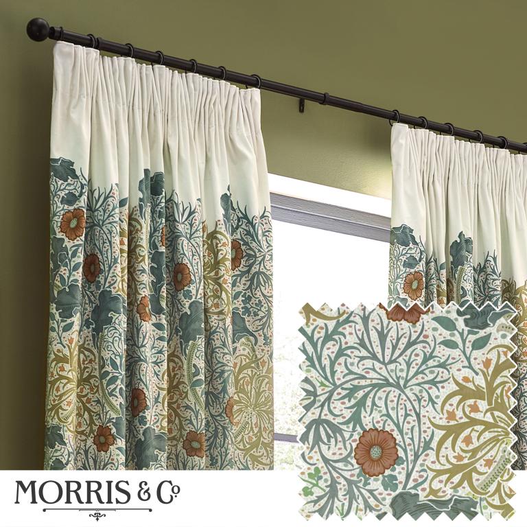 Seaweed Stone / Sunflower Pencil Pleat Curtains - Just Fabrics