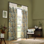 Seaweed Stone / Sunflower Pencil Pleat Curtains - Just Fabrics