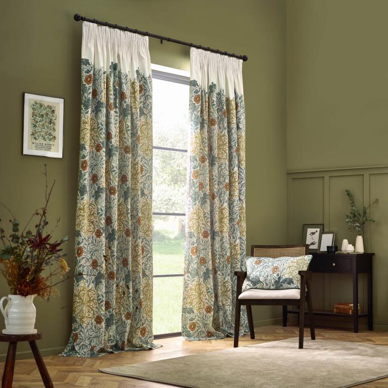 Seaweed Stone / Sunflower Pencil Pleat Curtains - Just Fabrics