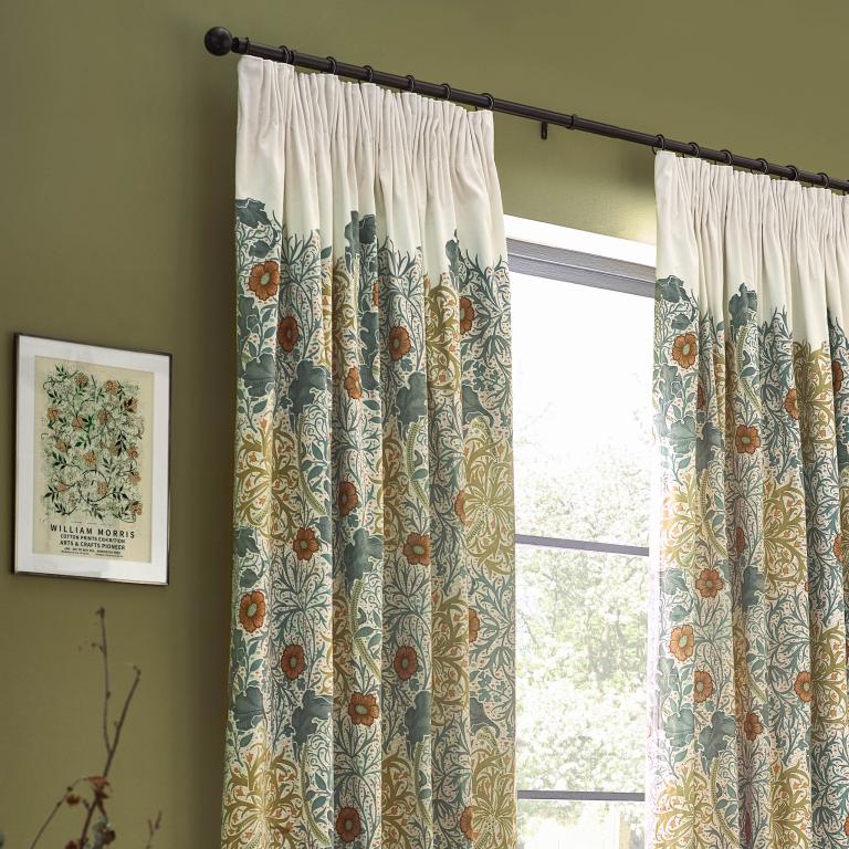 Seaweed Stone / Sunflower Pencil Pleat Curtains - Just Fabrics