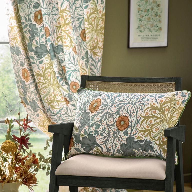 Seaweed Stone / Sunflower Pencil Pleat Curtains - Just Fabrics