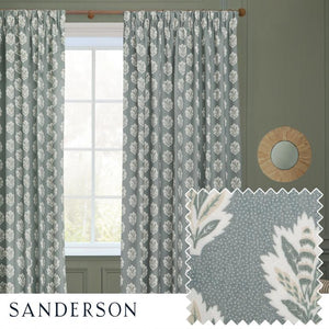Sessile Leaf Delph Blue Pencil Pleat Curtains
