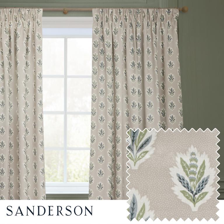 Sessile Leaf Flax Pencil Pleat Curtains - Just Fabrics