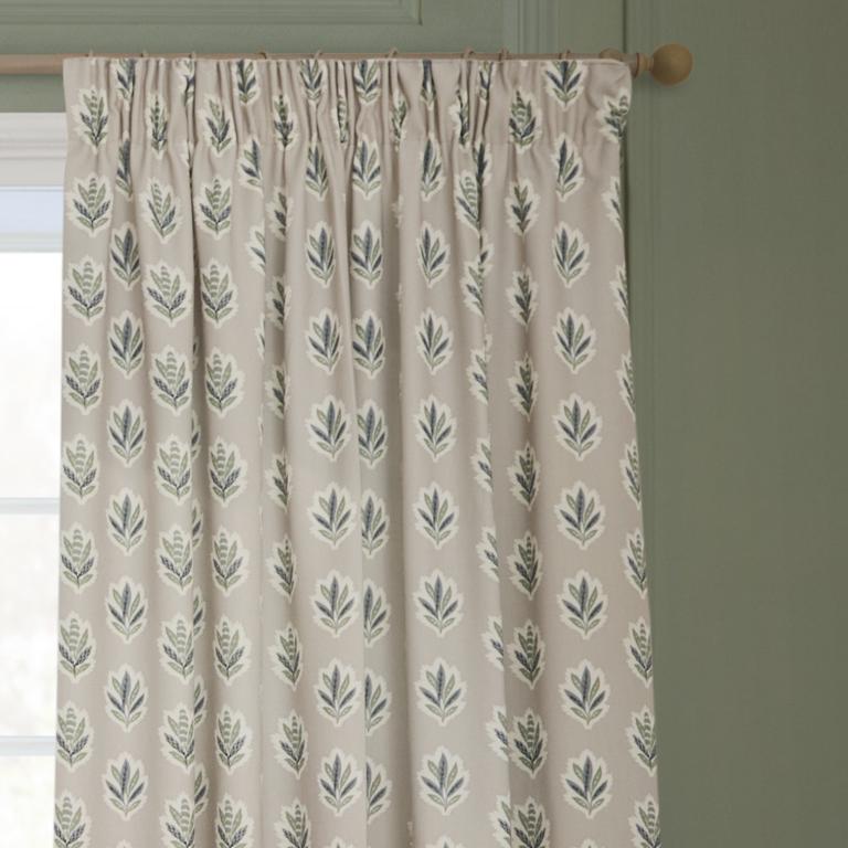 Sessile Leaf Flax Pencil Pleat Curtains - Just Fabrics