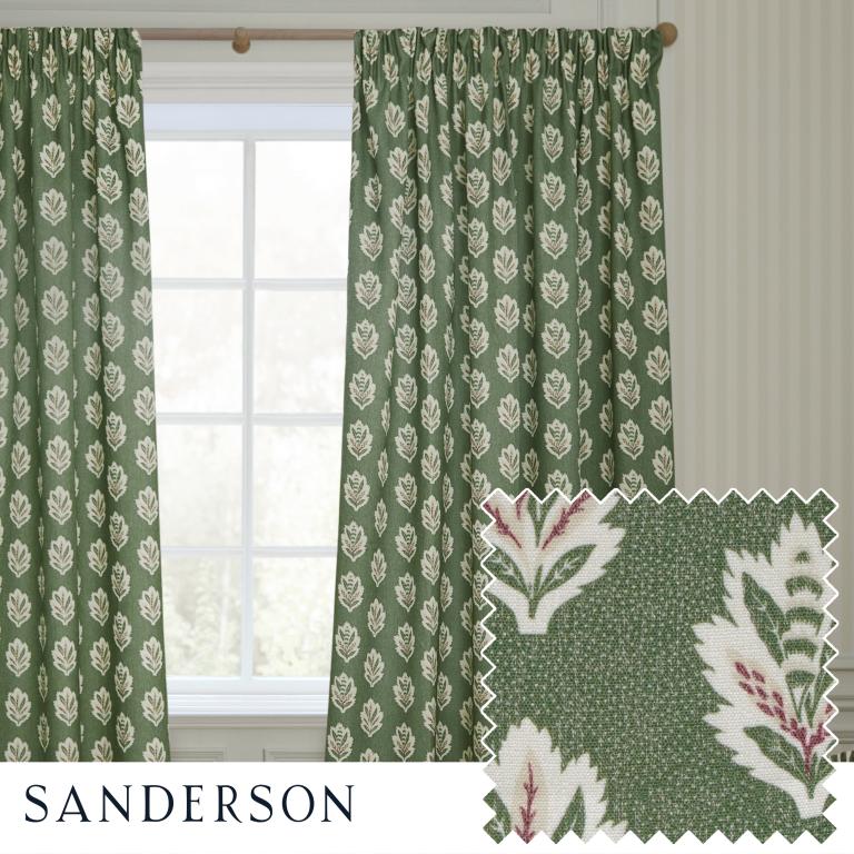 Sessile Leaf Leaf Green Pencil Pleat Curtains - Just Fabrics