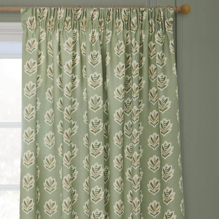 Sessile Leaf Sage Pencil Pleat Curtains - Just Fabrics