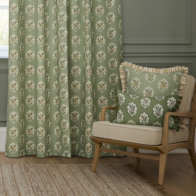 Sessile Leaf Sage Pencil Pleat Curtains - Just Fabrics