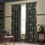 Snakeshead Indigo / Leaf Pencil Pleat Curtains - Just Fabrics