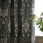 Snakeshead Indigo / Leaf Pencil Pleat Curtains - Just Fabrics