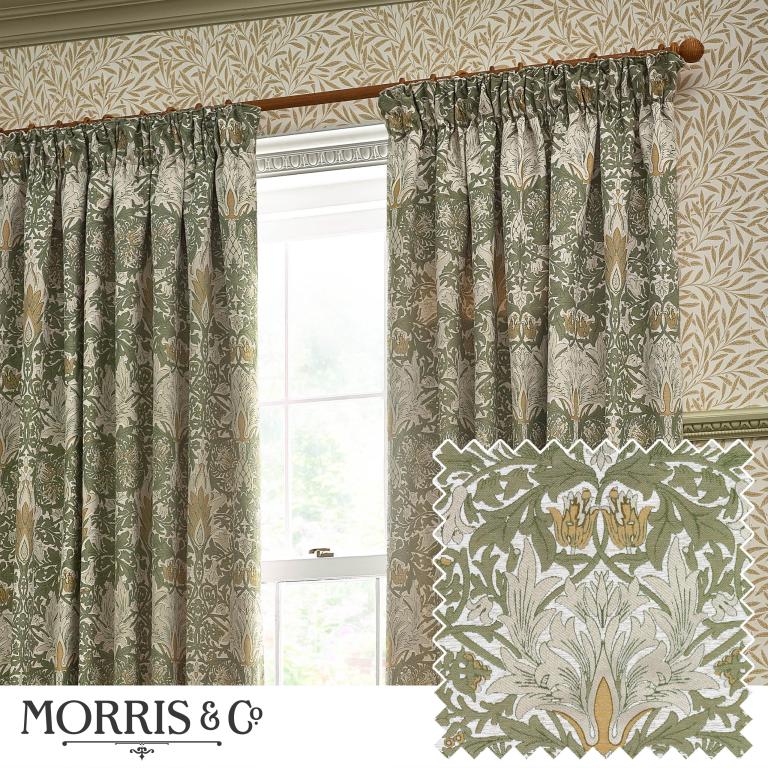 Snakeshead Sunflower / Stone Pencil Pleat Curtains - Just Fabrics