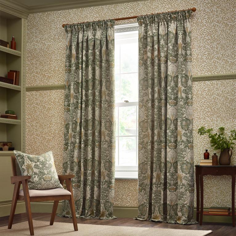 Snakeshead Sunflower / Stone Pencil Pleat Curtains - Just Fabrics