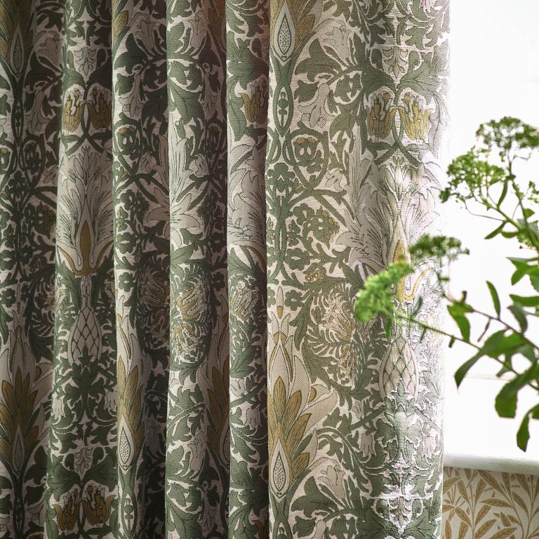 Snakeshead Sunflower / Stone Pencil Pleat Curtains - Just Fabrics