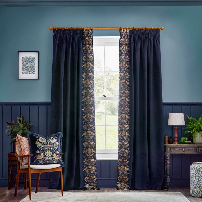 Strawberry Thief Indigo Pencil Pleat Curtains