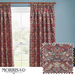 Strawberry Thief Jacquard Berry Pencil Pleat Curtains - Just Fabrics