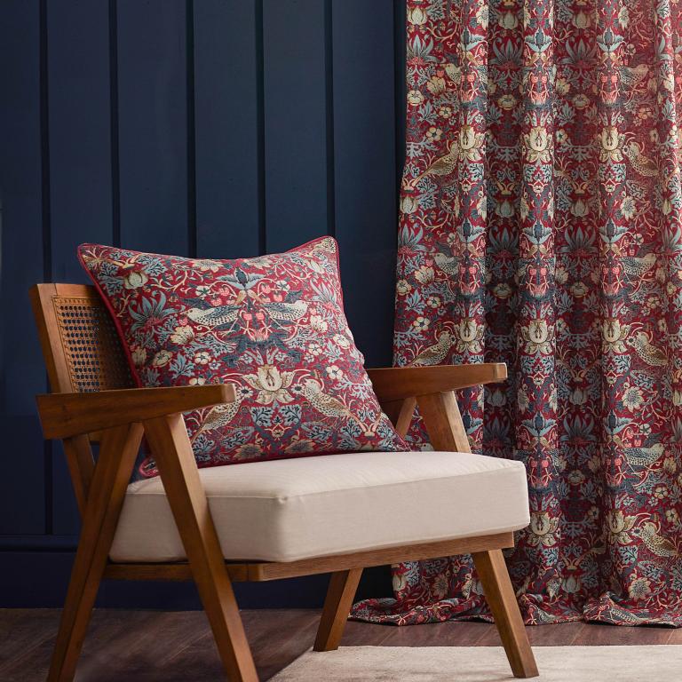 Strawberry Thief Jacquard Berry Pencil Pleat Curtains - Just Fabrics