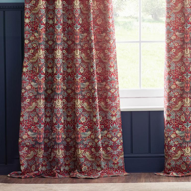 Strawberry Thief Jacquard Berry Pencil Pleat Curtains - Just Fabrics