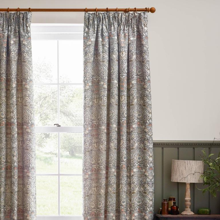 Strawberry Thief Jacquard Biscuit Pencil Pleat Curtains - Just Fabrics