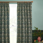 Strawberry Thief Jacquard Forest Green Pencil Pleat Curtains - Just Fabrics