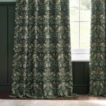 Strawberry Thief Jacquard Forest Green Pencil Pleat Curtains - Just Fabrics