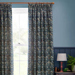 Strawberry Thief Jacquard Indigo Pencil Pleat Curtains - Just Fabrics