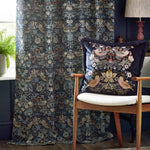 Strawberry Thief Jacquard Indigo Pencil Pleat Curtains - Just Fabrics