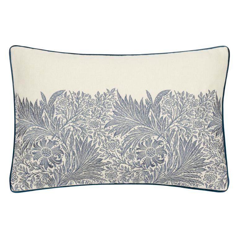 Marigold Embroidered Indigo Cushion - Just Fabrics