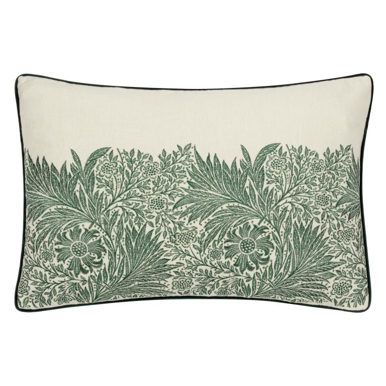 Marigold Embroidered Leaf Green Cushion - Just Fabrics