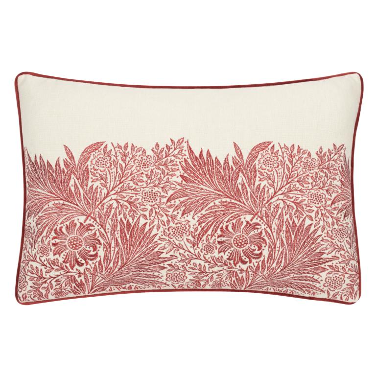 Marigold Embroidered Russet Cushion - Just Fabrics