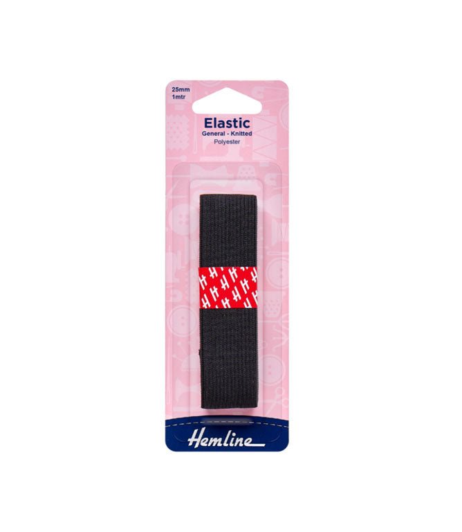 General Knitted Elastic Black 25mm - Just Fabrics