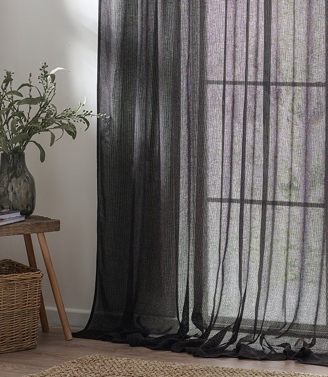 Nimbus Voile Black Tie Top Curtain Panel - Just Fabrics