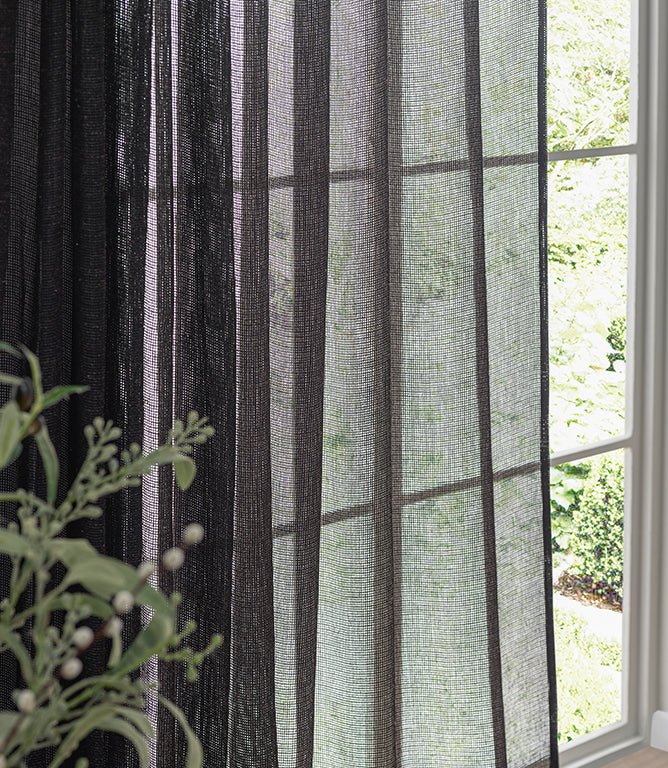 Nimbus Voile Black Tie Top Curtain Panel - Just Fabrics