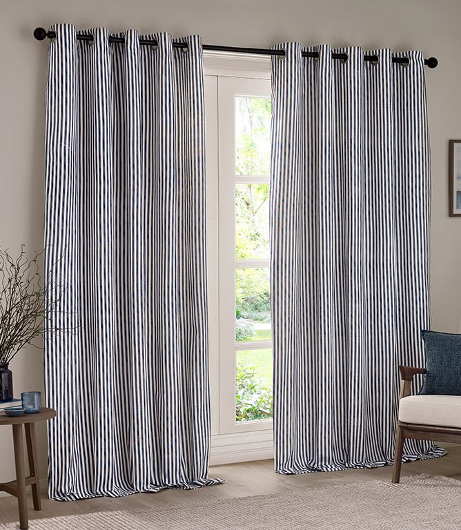 Hebden Navy Eyelet Curtains - Just Fabrics