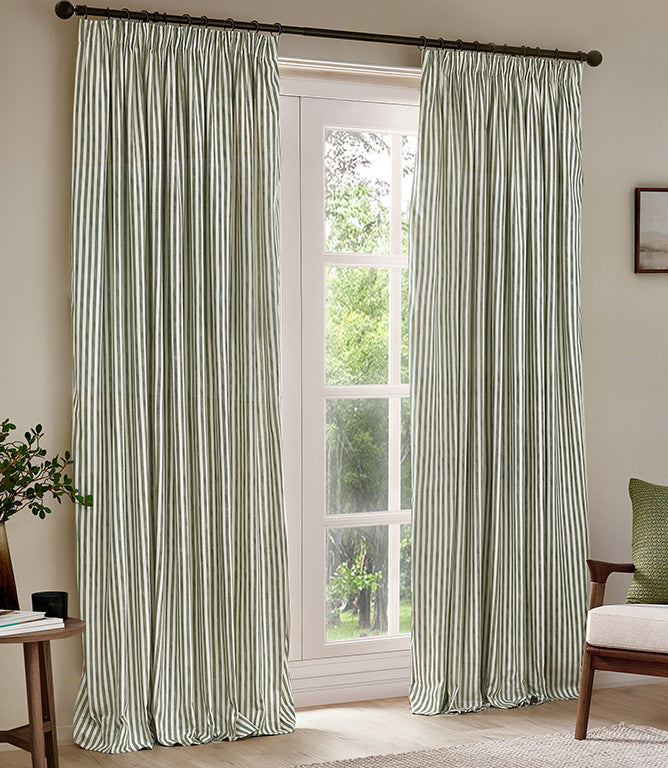 Striped Curtains - Hebden Pencil Pleat Forest