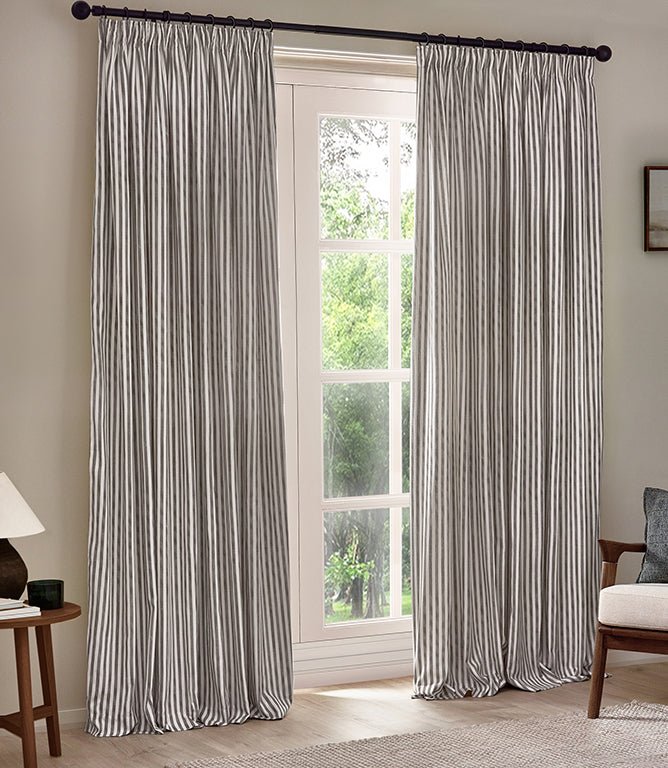 Hebden Grey Pencil Pleat Curtains - Just Fabrics