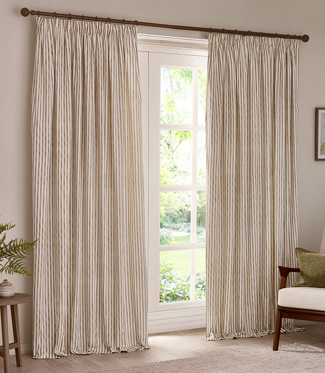 Striped Curtains - Hebden Pencil Pleat Natural