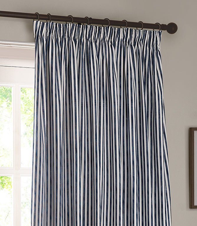 Hebden Navy Pencil Pleat Curtains - Just Fabrics