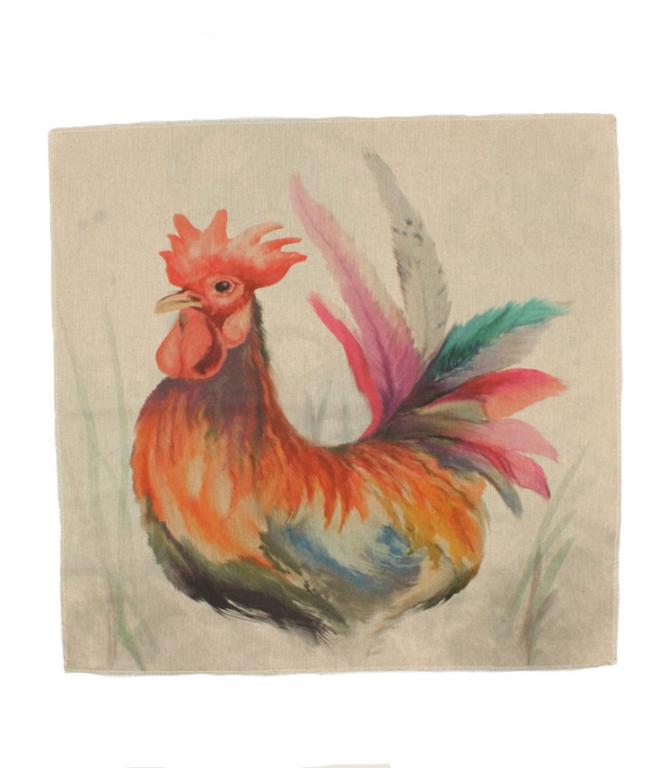 Watercolour Rooster Cushion Panel - Just Fabrics