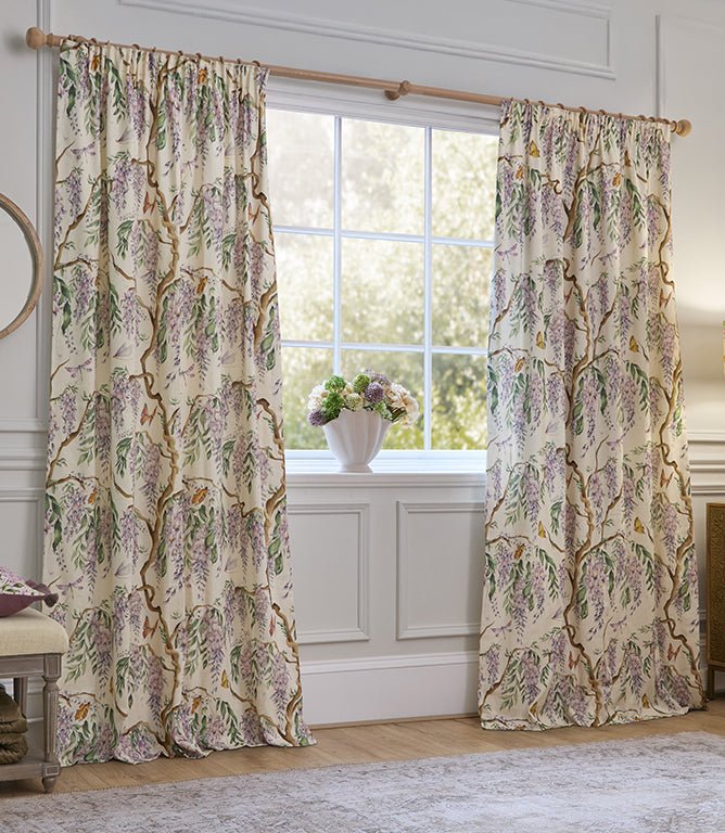 Mariposa Cream Pencil Pleat Curtains - Just Fabrics