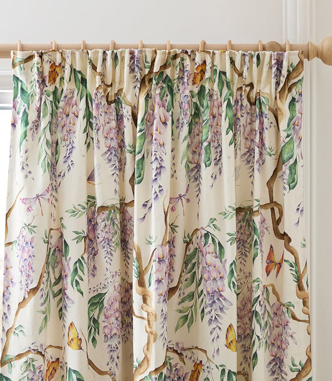 Mariposa Cream Pencil Pleat Curtains - Just Fabrics