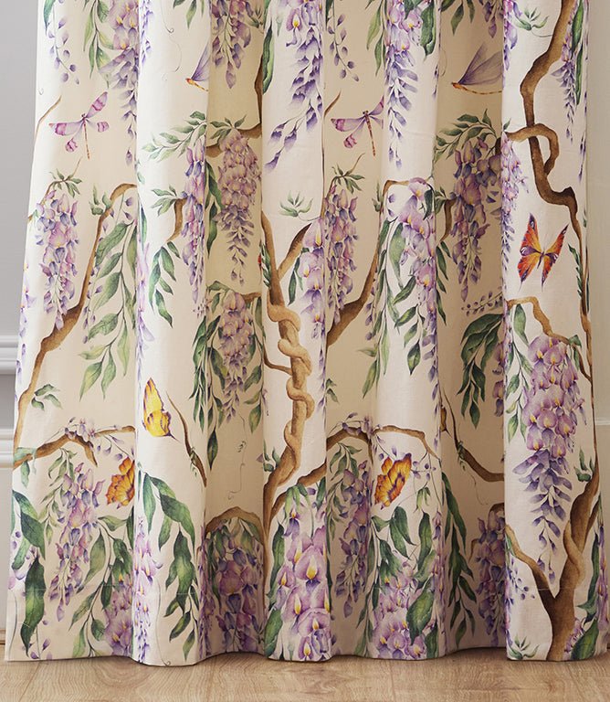 Mariposa Cream Pencil Pleat Curtains - Just Fabrics