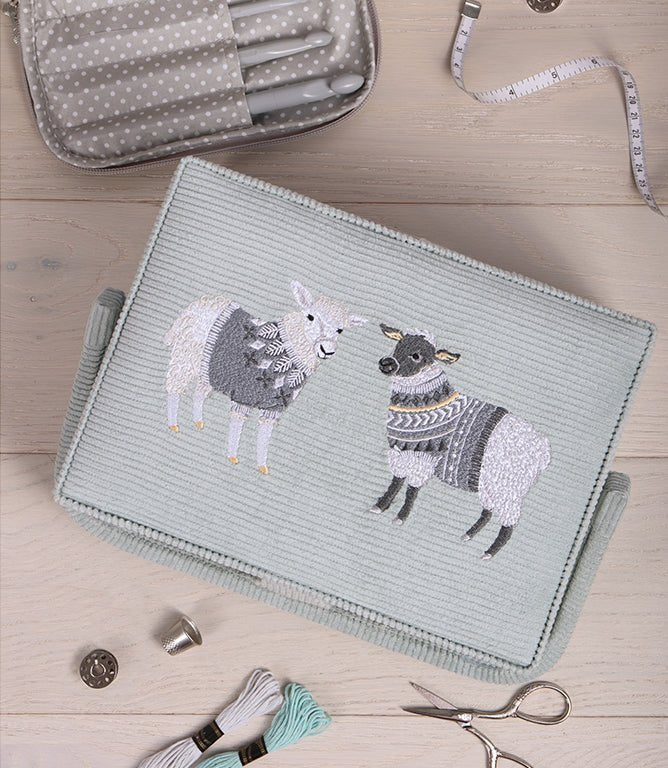 Woolly Pully Sheep Embroidered Sewing Box - Just Fabrics
