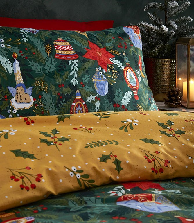 Christmas Bedding - Deck The Halls Duvet Cover Set Pine Green