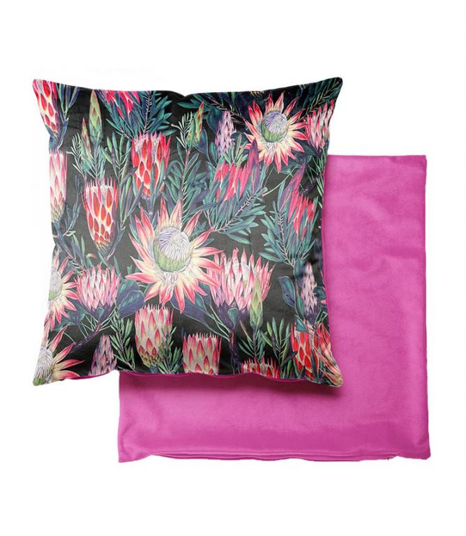 Exotic Floral Cerise Velvet Cushion - Just Fabrics