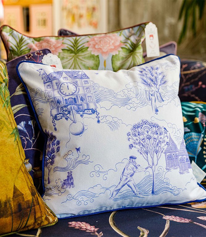 Toile Du Chateau Bleu Cushion - Just Fabrics