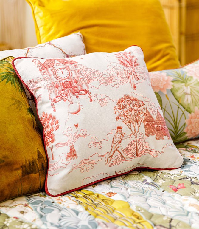 Toile Du Chateau Rouge Cushion - Just Fabrics