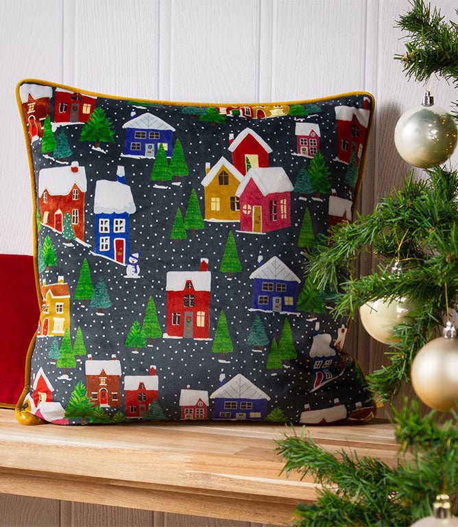 Festive Village Cushion - Just Fabrics