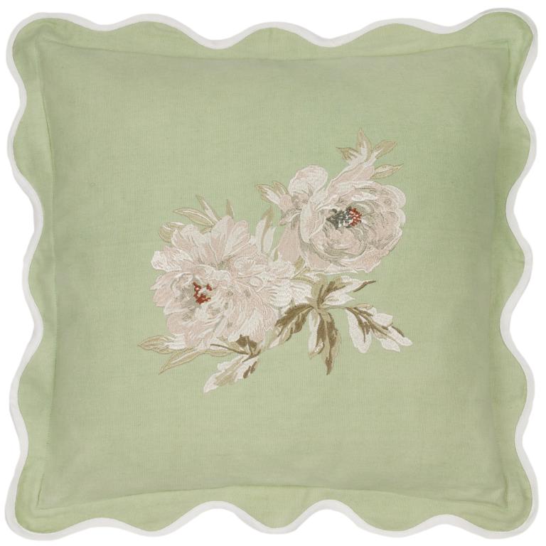 Adele Embroidered Sage Cushion - Just Fabrics